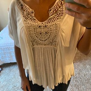 Cream Bohemian Crochet Beaded Top
